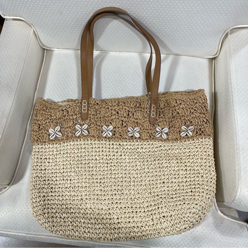 INC Tan and Cream Tote Bag with Woven Design